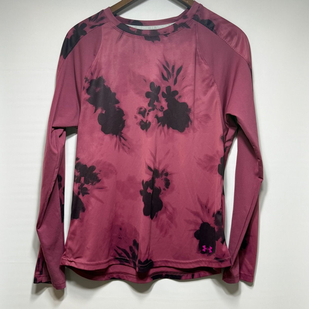 Floral Iso-Chill Long Sleeve‎ Running Workout Top Dark Pink Under Armour Large